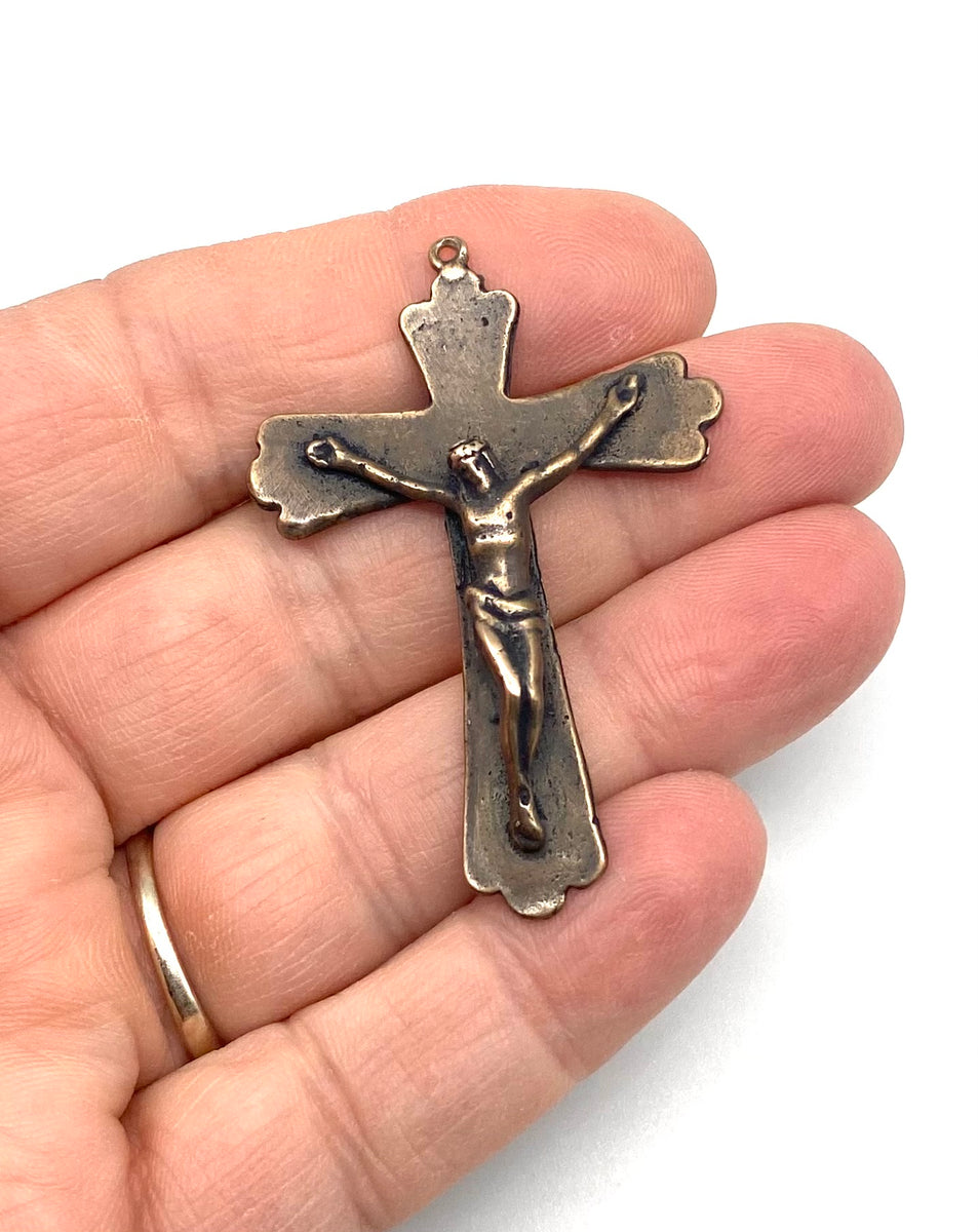 Solid Bronze SIMPLE ELEGANCE Catholic Crucifix Antique Vintage Reprodu ...