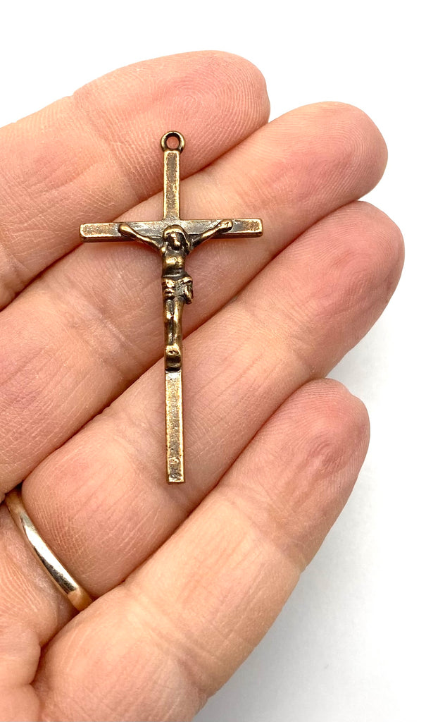 Solid Bronze SIMPLE SLENDER Rosary Crucifix Antique Vintage Reproduction #PG3182