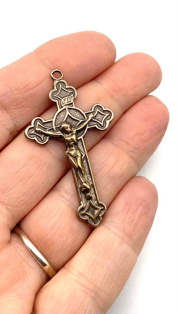 Solid Bronze STAR CRUCIFIX Antique Vintage Reproduction #PG3177