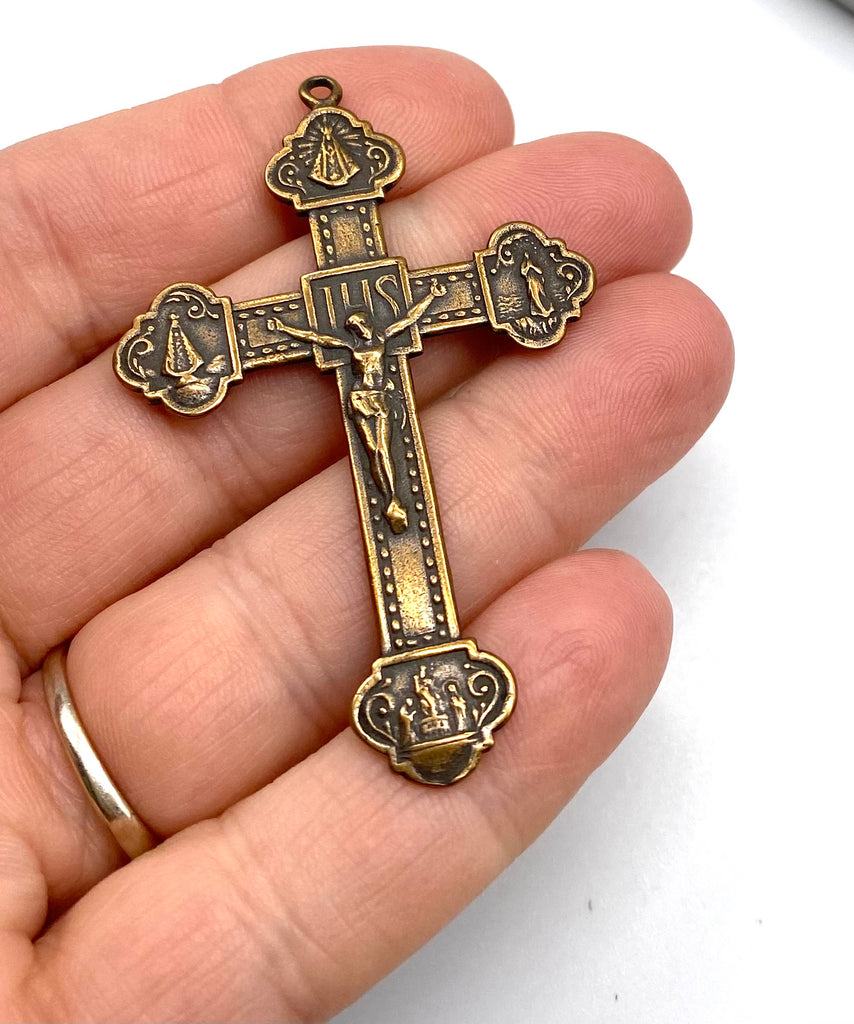 Solid Bronze STELLA MARIS Rosary Crucifix, Catholic Pendant, Antique/Vintage Reproduction #PG4123