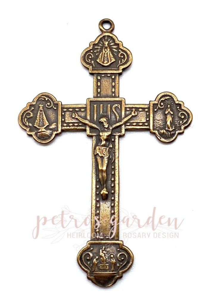 Solid Bronze STELLA MARIS Rosary Crucifix, Catholic Pendant, Antique/Vintage Reproduction #PG4123