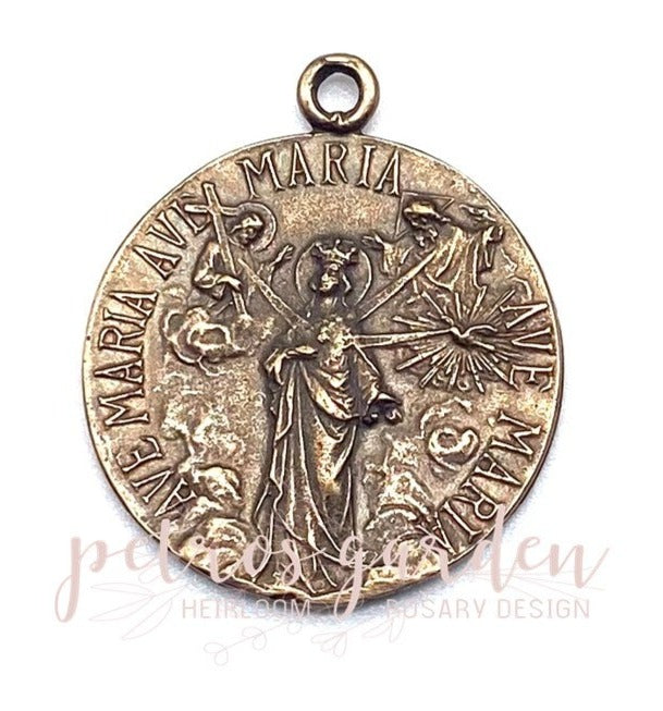Solid Bronze STEP BACK SATAN 3 Hail Mary's Catholic Medal, Rosary Pendant, Religious Charm, Antique/Vintage Reproduction #PG7135