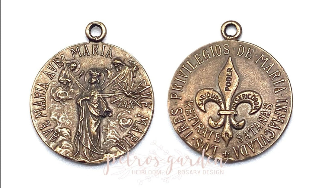 Solid Bronze STEP BACK SATAN 3 Hail Mary's Catholic Medal, Rosary Pendant, Religious Charm, Antique/Vintage Reproduction #PG7135