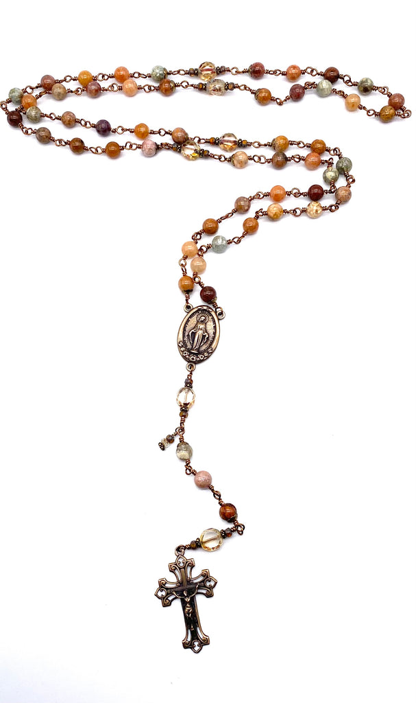 Succor Creek Jasper Gemstone Wire Wrapped Catholic Heirloom Rosary LARGE
