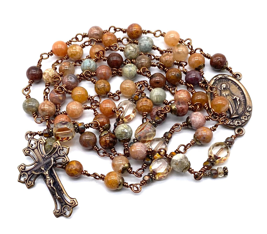 Succor Creek Jasper Gemstone Wire Wrapped Catholic Heirloom Rosary LARGE