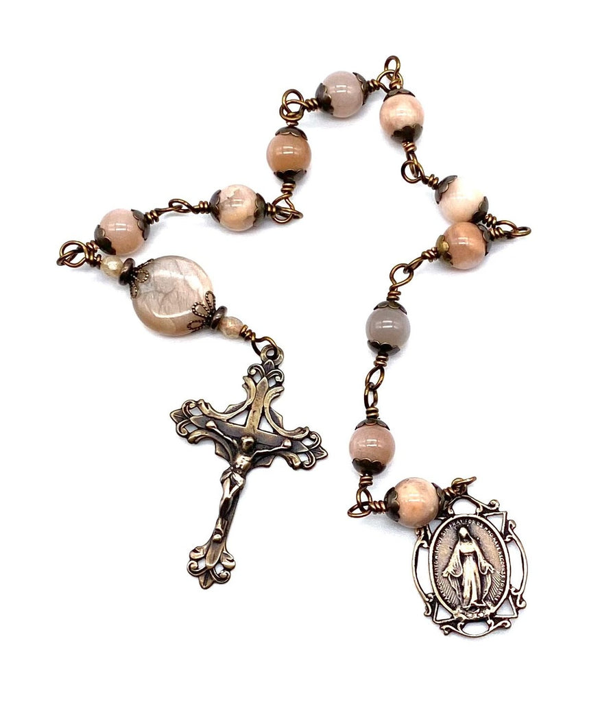 Sunstone Gemstone Wire Wrapped Catholic Heirloom Tenner Rosary