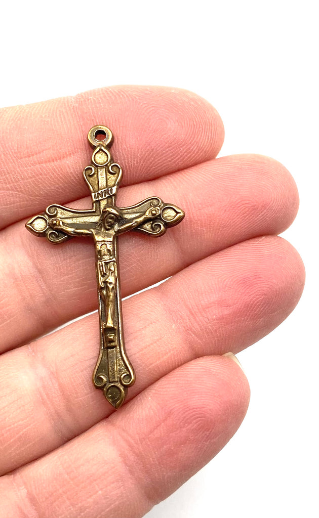 Solid Bronze TEARDROP Crucifix, Rosary Crucifix, Rosary Parts, Religious Charms, Antique Vintage Reproduction #PG3163