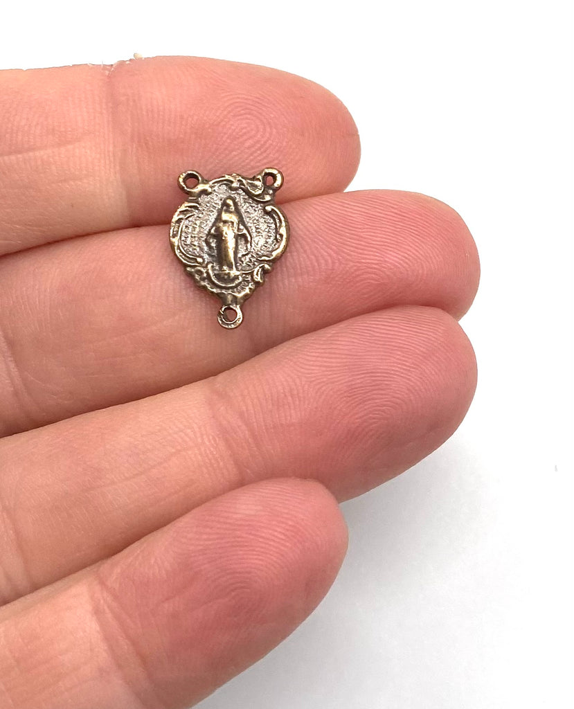 Solid Bronze TINY MIRACULOUS MEDAL Rosary Center Antique Vintage Reproduction #PG1125