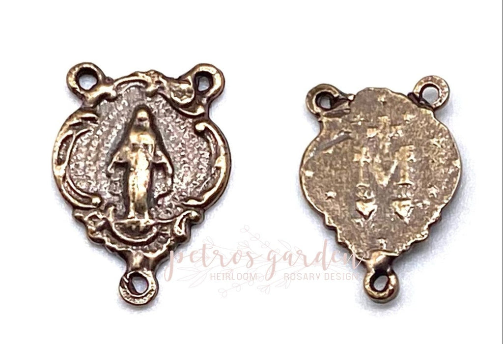 Solid Bronze TINY MIRACULOUS MEDAL Rosary Center Antique Vintage Reproduction #PG1125