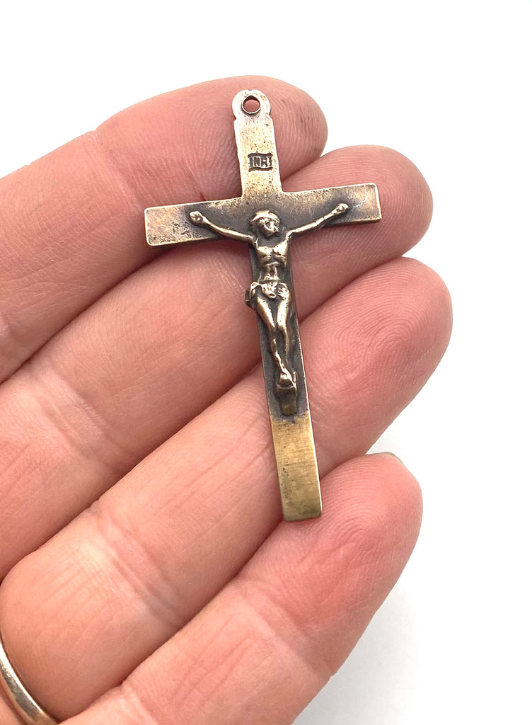 Solid Bronze TRADITIONAL SIMPLE SMOOTH Crucifix, Rosary Parts, Religious Charms, Antique/Vintage Reproduction #PG4139