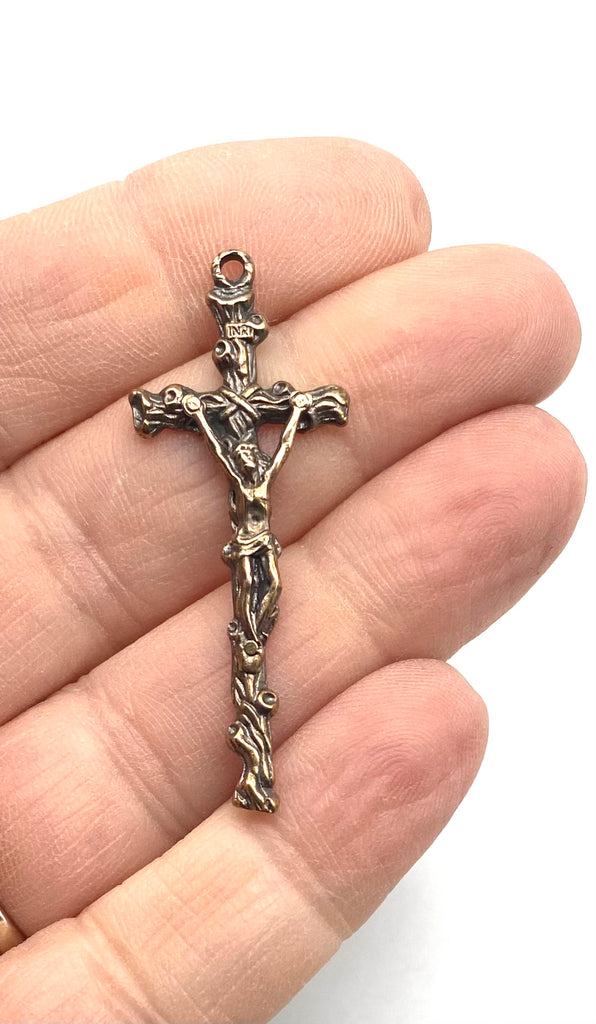 Solid Bronze TREE AND VINE Crucifix Antique Vintage Reproduction #PG3175