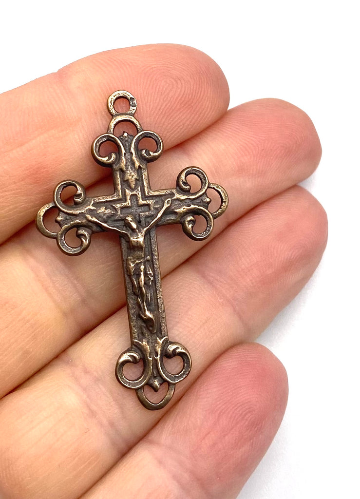 Solid Bronze TRINITY MEDIUM Crucifix, Rosary Parts, Catholic Pendant Jewelry, Religious Charms, Antique/Vintage Reproduction #PG3158