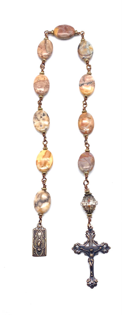Venus Jasper Gemstone BIG BEAD Wire Wrapped Catholic Heirloom Tenner Rosary