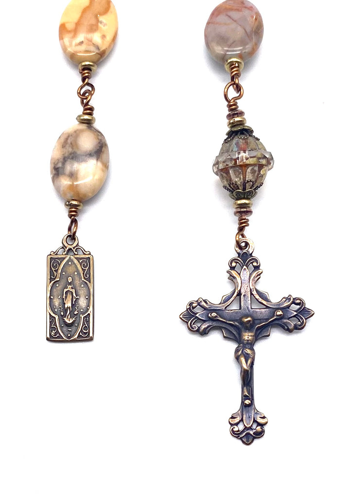 Venus Jasper Gemstone BIG BEAD Wire Wrapped Catholic Heirloom Tenner Rosary