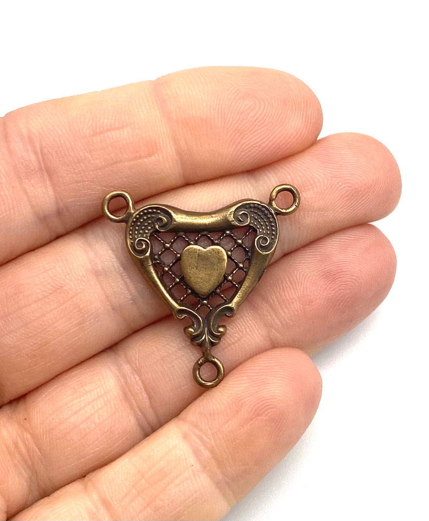 Solid Bronze VICTORIAN HEART Centerpiece, Rosary Center, Rosary Parts, Catholic Connector, Jewelry Religious Antique Vintage Reproduction #PG2133