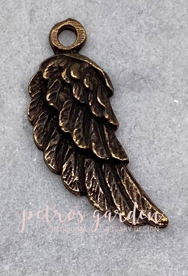 Solid Bronze WING OF AN ANGEL CHARM Catholic Medal, Rosary Parts, Religious Charms, Antique Vintage Reproduction #PG7183