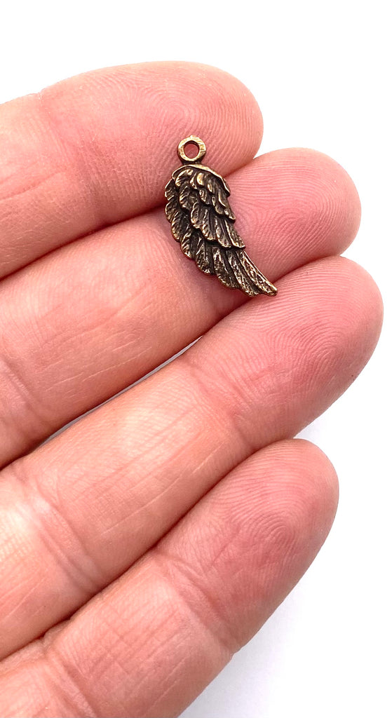 Solid Bronze WING OF AN ANGEL CHARM Catholic Medal, Rosary Parts, Religious Charms, Antique Vintage Reproduction #PG7183