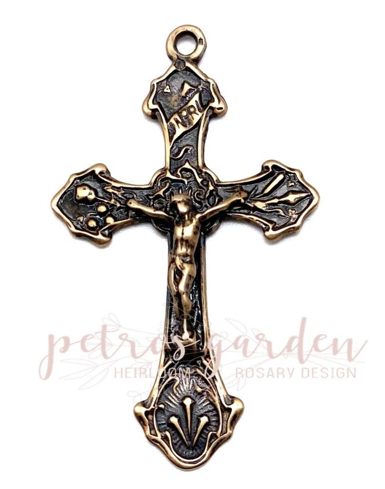 Solid Bronze 3 NAILS Rosary Crucifix, Catholic Pendant, Antique/Vintage Reproduction #PG4111