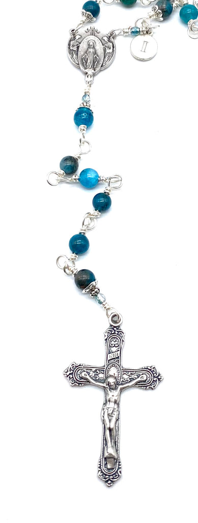 Silver Apatite Gemstone Wire Wrapped Catholic Heirloom STATIONS OF THE CROSS CHAPLET