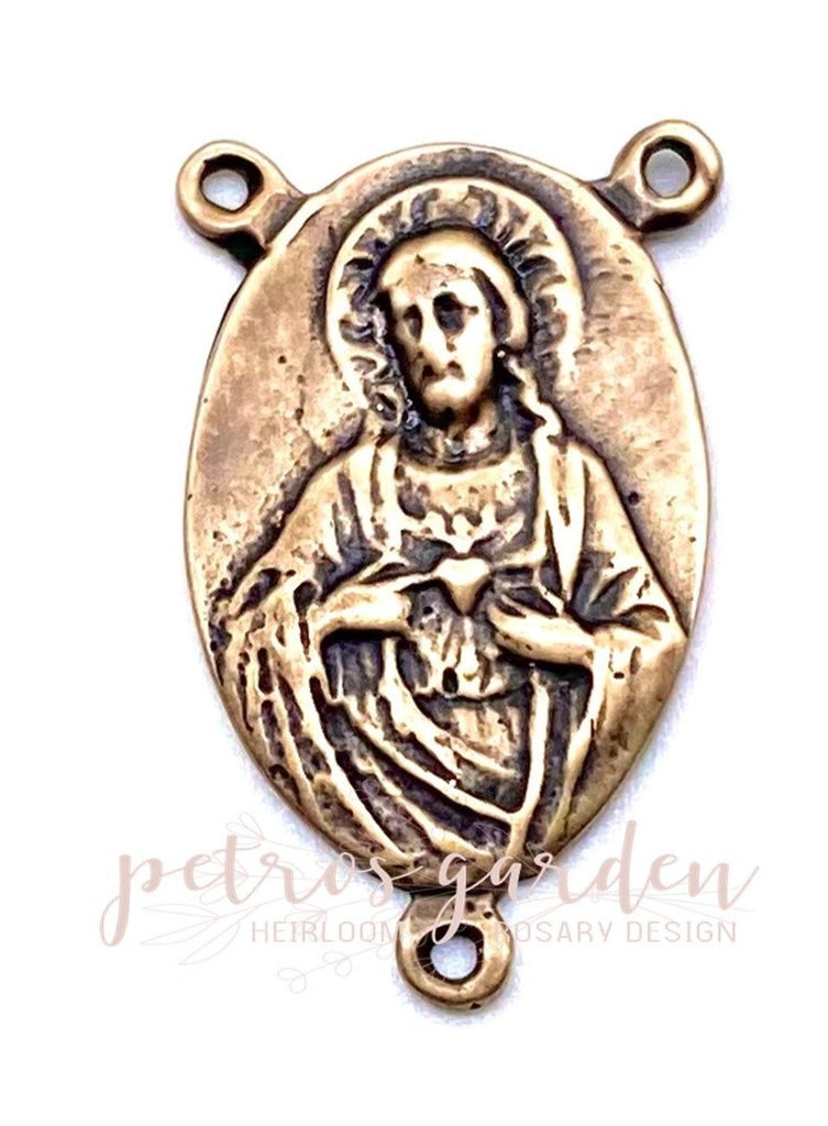 Solid Bronze SACRED HEART Rosary Center, Antique/Vintage Reproduction PG#2102