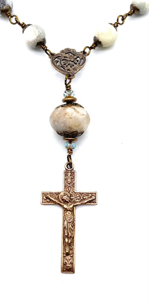 Amazonite Matte Gemstone BIG BEAD Catholic Heirloom Travel Rosary