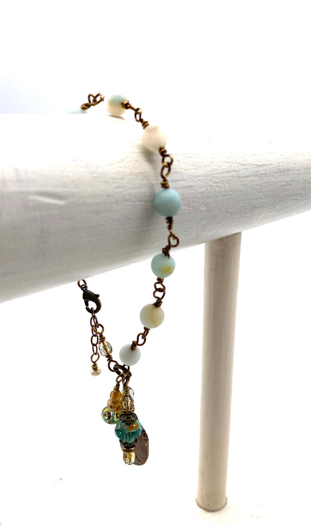 Amazonite Matte Gemstone Catholic Heirloom Miraculous Medal Devotional Bracelet