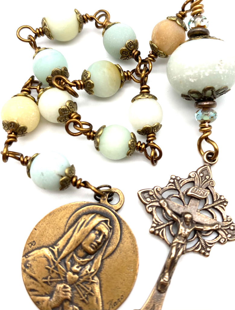 Amazonite Matte Gemstone Catholic Heirloom Tenner Rosary