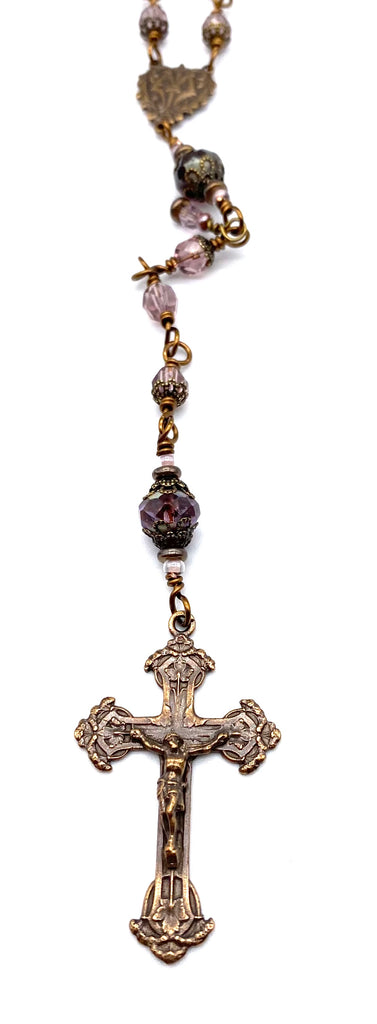 Amethyst Czech Glass Catholic Heirloom Rosary Medium
