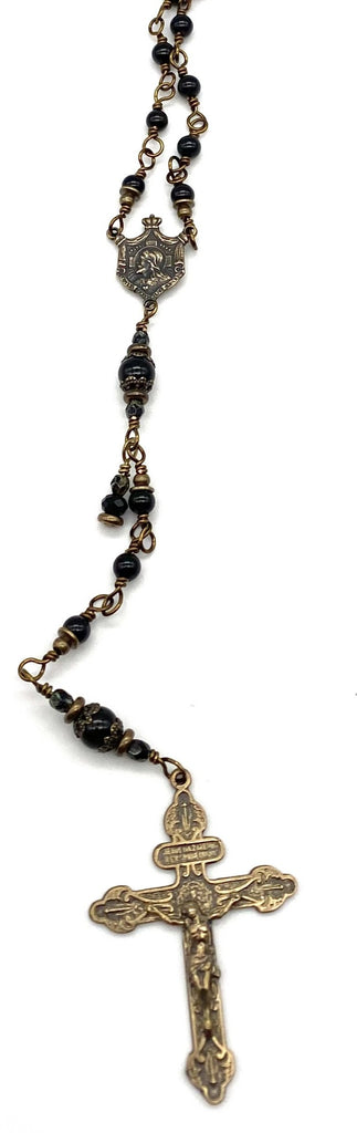 Black Onyx Gemstone Wire Wrapped Catholic Heirloom Rosary Petite