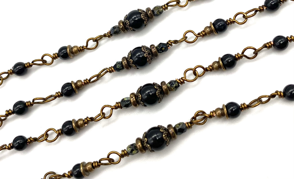 Black Onyx Gemstone Wire Wrapped Catholic Heirloom Rosary Petite