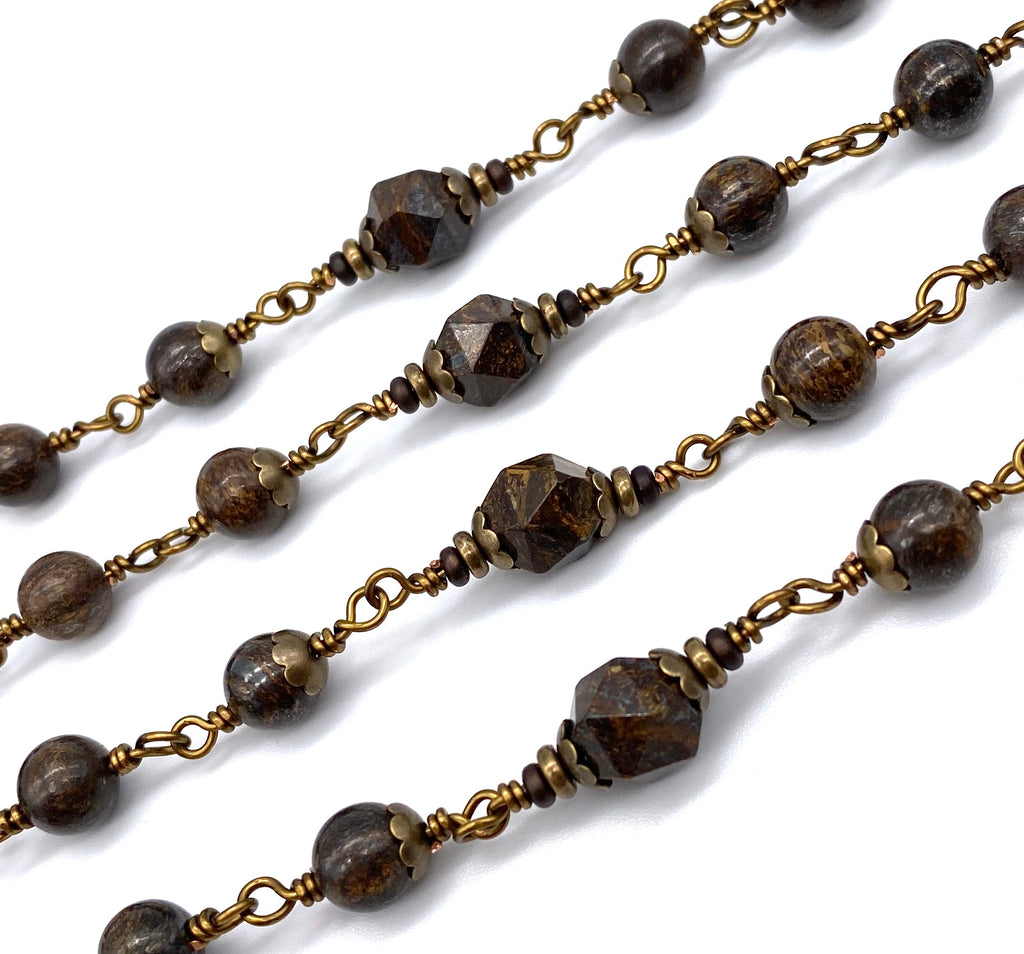 handcrafted vintage inspired bronzite gemstone wire wrapped catholic heirloom rosary large