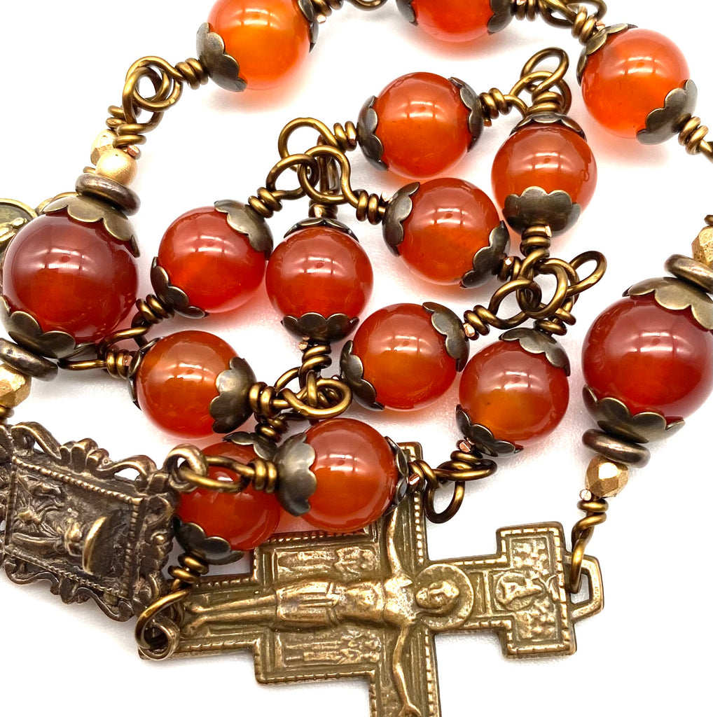 Carnelian Gemstone Wire Wrapped Catholic Heirloom Travel Rosary