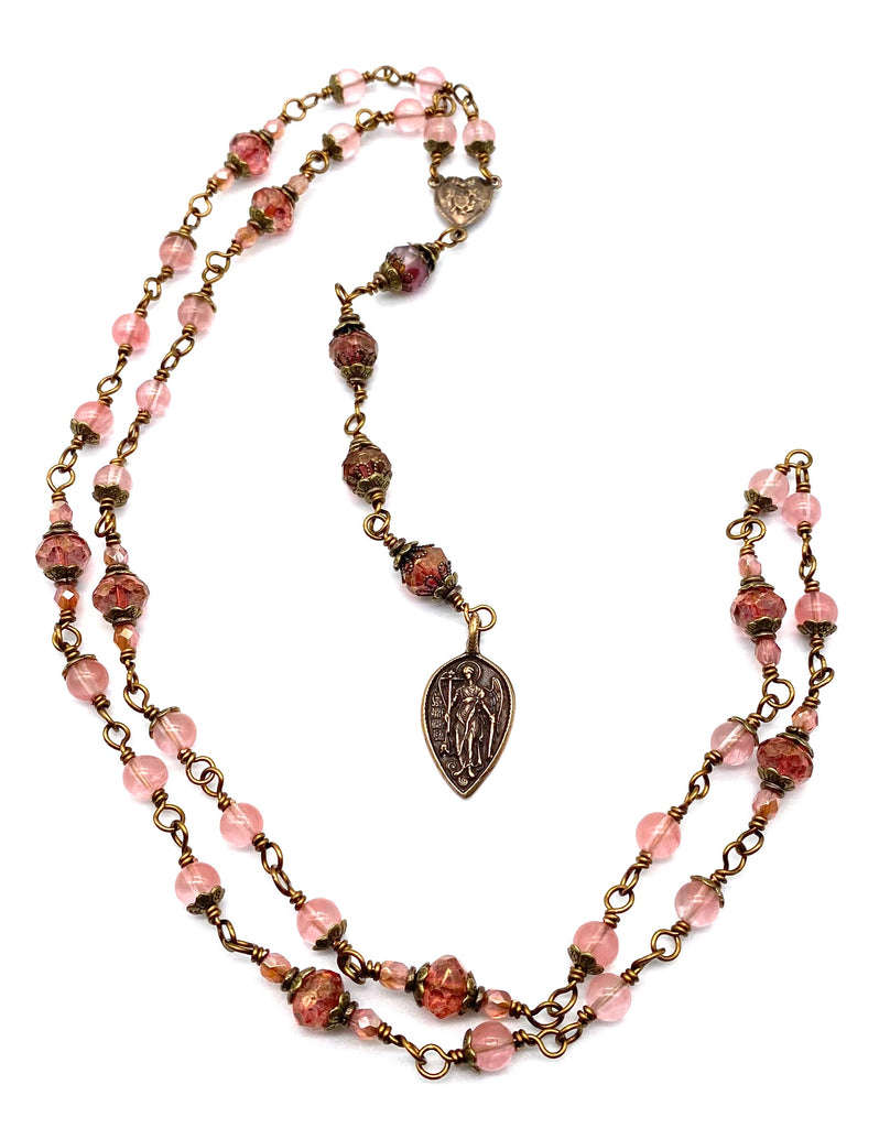 Cherry Quartz Gemstone Wire Wrapped Catholic Heirloom Chaplet of Saint Michael Medium