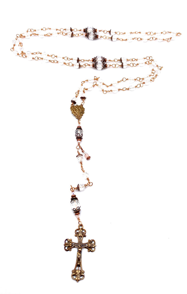 Bright Bronze Crystal Quartz Faceted Gemstone Catholic Heirloom Rosary Medium