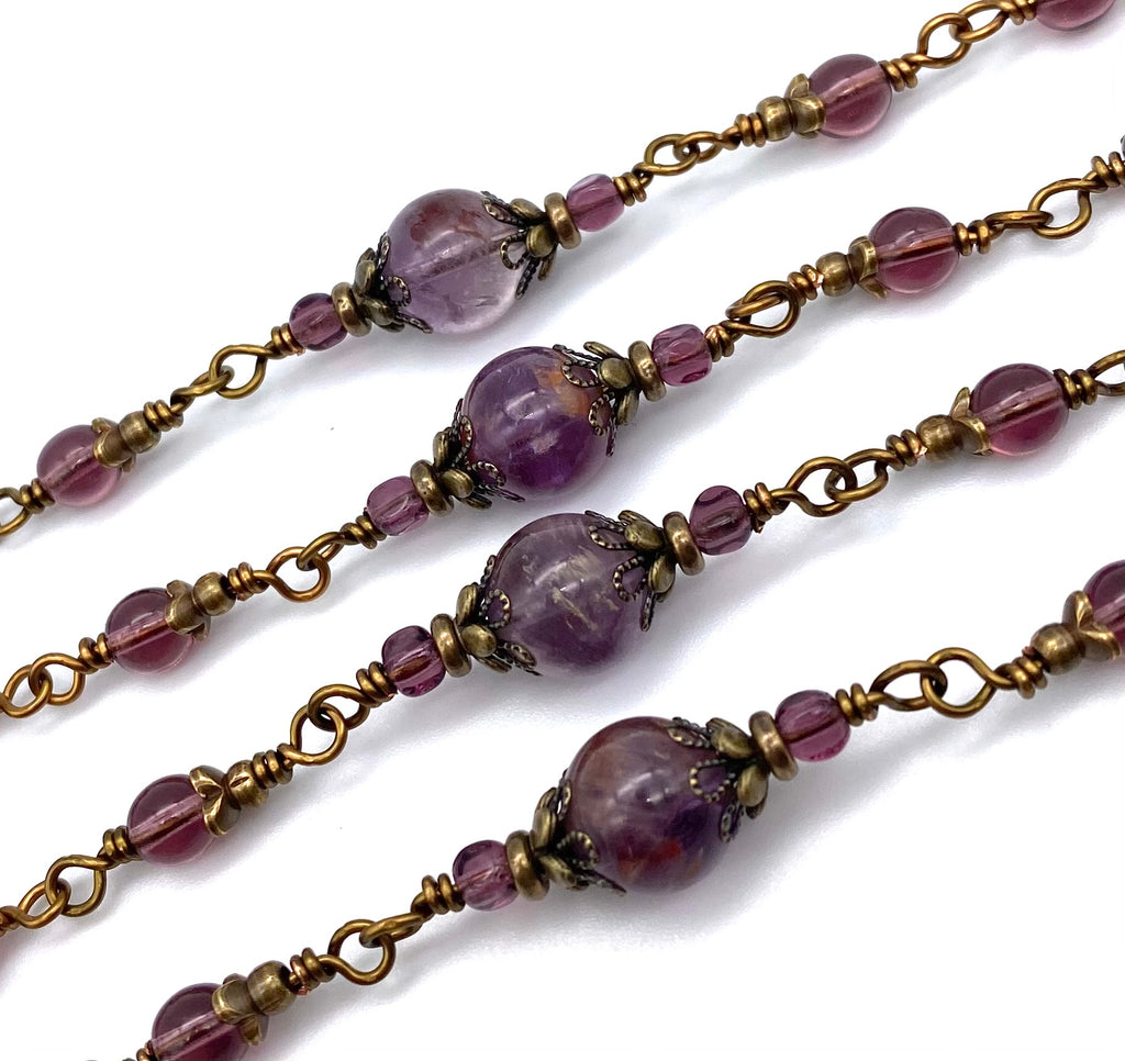 handcrafted vintage inspired dark amethyst czech glass wire wrapped catholic heirloom rosary medium