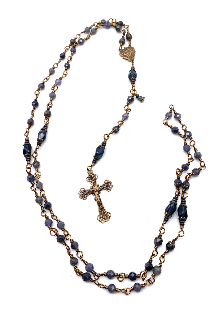 Denim Iolite Faceted Wire Wrapped Gemstone Catholic Heirloom Rosary Medium