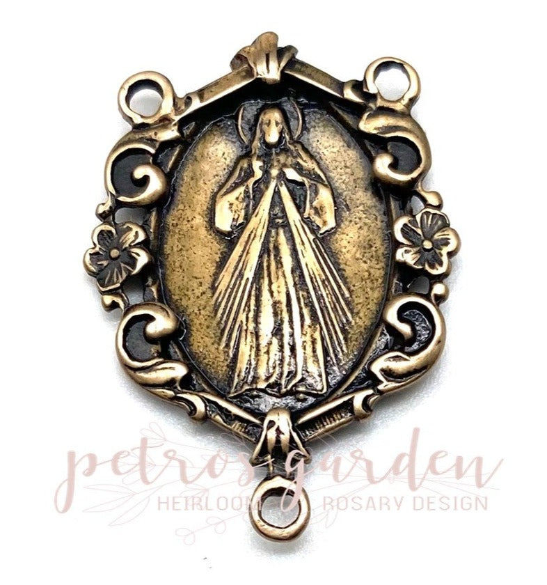 Solid Bronze DIVINE MERCY CAMEO Rosary Center, Catholic Connector, Antique/Vintage Reproduction #PG2107