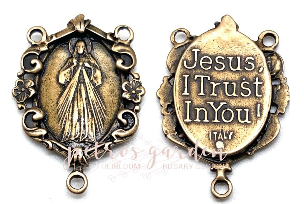 Solid Bronze DIVINE MERCY CAMEO Rosary Center, Catholic Connector, Antique/Vintage Reproduction #PG2107