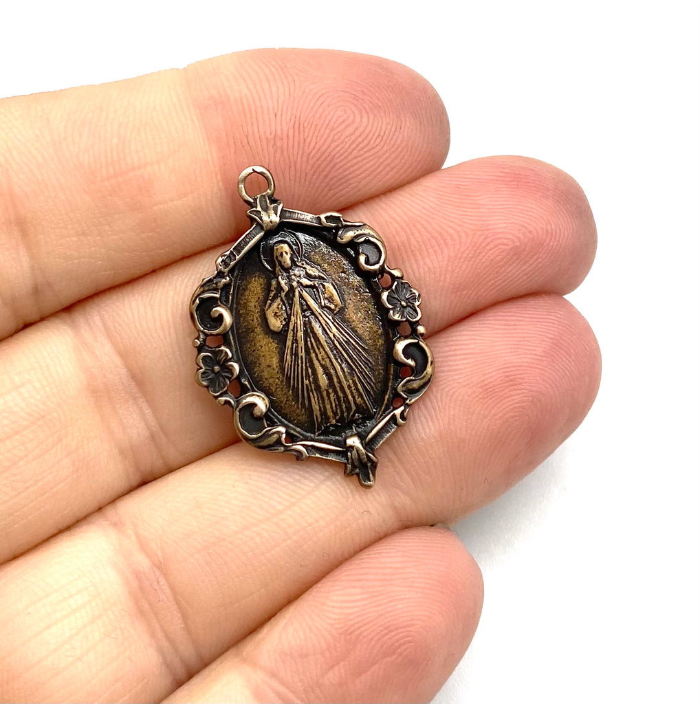 Solid Bronze DIVINE MERCY Cameo Catholic Medal, Catholic Pendant, Antique/Vintage Reproduction #PG7118