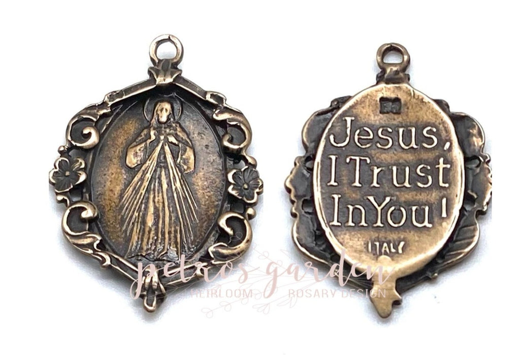 Solid Bronze DIVINE MERCY Cameo Catholic Medal, Catholic Pendant, Antique/Vintage Reproduction #PG7118