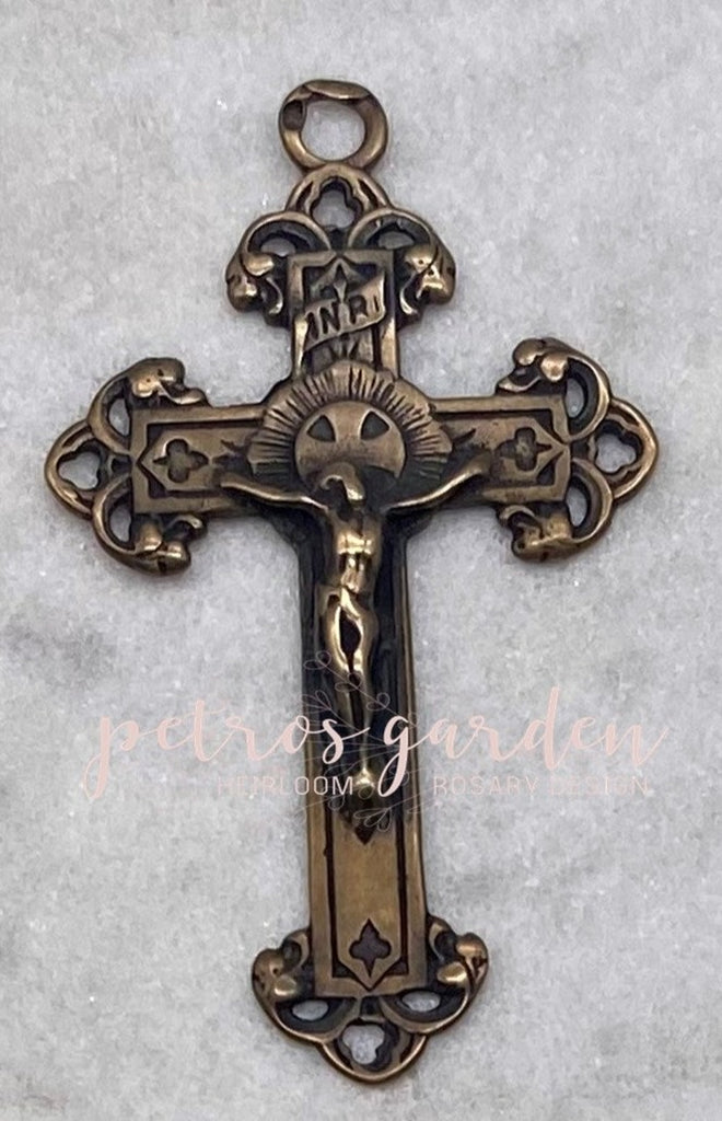 Solid Bronze ELEGANT SCROLLS Rosary Crucifix, Catholic Pendant, Antique/Vintage Reproduction #PG3105