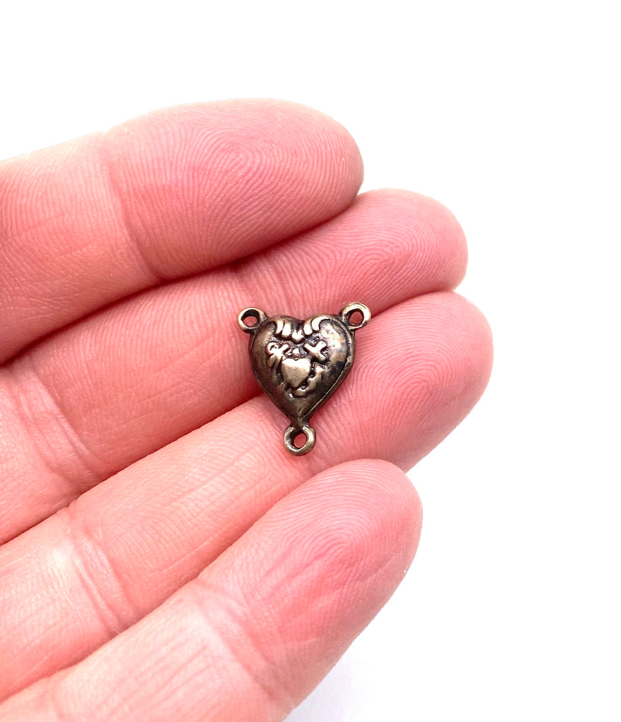 Solid Bronze FAITH HOPE CHARITY Rosary Center, Catholic Connector, Antique/Vintage Reproduction #PG1102