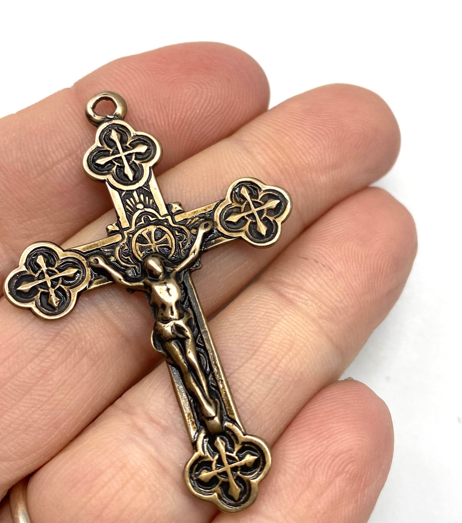 Solid Bronze FRENCH NOTRE DAME Rosary Crucifix, Catholic Pendant, Antique/Vintage Reproduction #PG4103