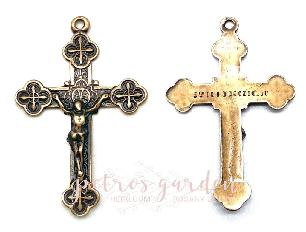 Solid Bronze FRENCH NOTRE DAME Rosary Crucifix, Catholic Pendant, Antique/Vintage Reproduction #PG4103