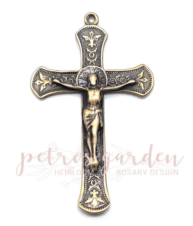 Solid Bronze IMMACULATE CONCEPTION Rosary Crucifix, Catholic Pendant, Antique/Vintage Reproduction #PG4108
