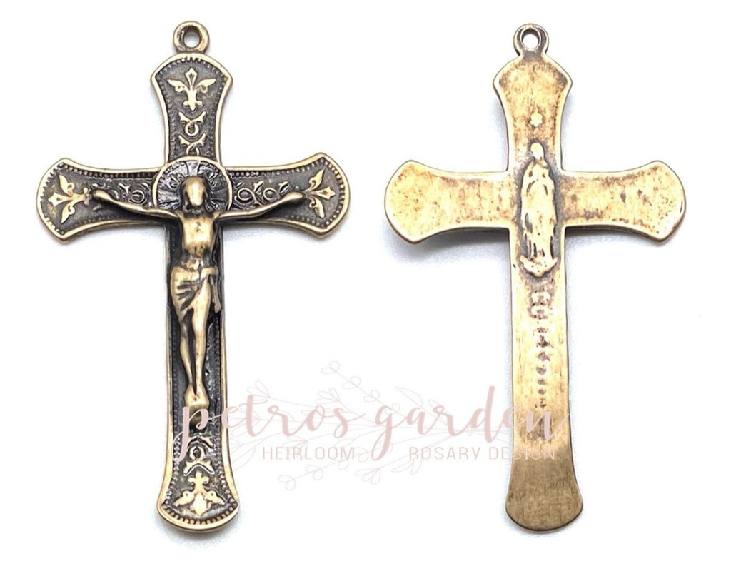 Solid Bronze IMMACULATE CONCEPTION Rosary Crucifix, Catholic Pendant, Antique/Vintage Reproduction #PG4108