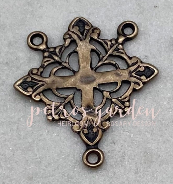 Solid Bronze INTRICATE FLORAL Open-work Rosary Center, Catholic Centerpiece, Antique/Vintage Reproduction #PG1113