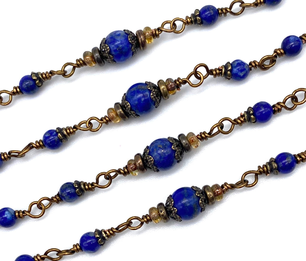 handcrafted vintage inspired lapis gemstone wire wrapped catholic heirloom rosary petite