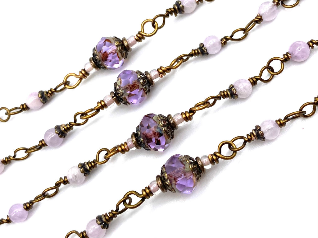 Lavender Amethyst Gemstone Wire Wrapped Catholic Heirloom Rosary Petite