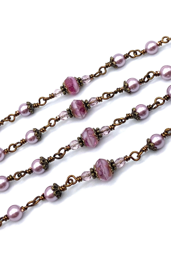 handcrafted vintage inspired lilac shell pearl wire wrapped catholic heirloom rosary medium